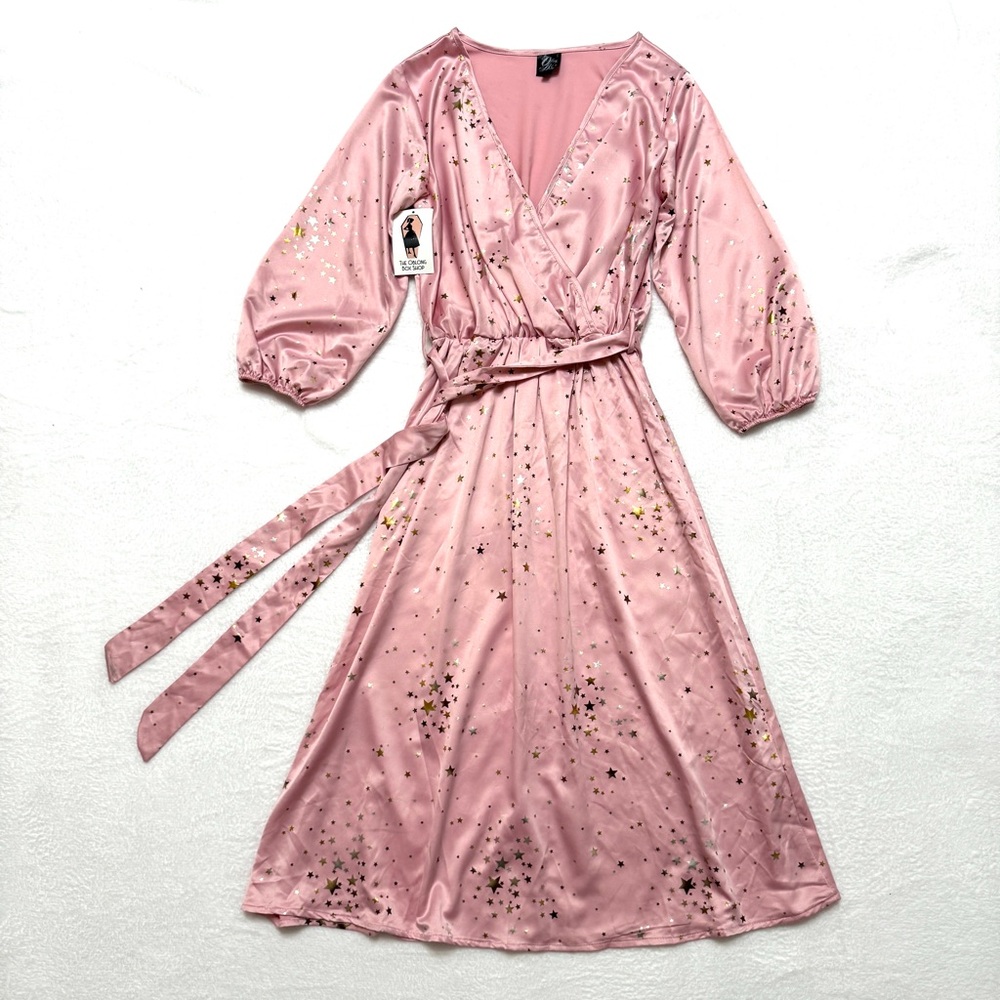 The Oblong Box Shop sz Small Dress Pink Gold Stars